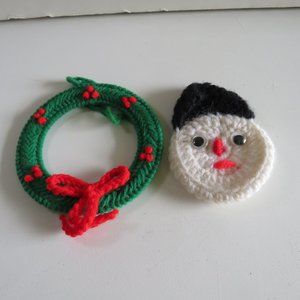 Crochet Snowman Door Knob Cover & Plastic Canvas Wreath (firm) Christmas Vintage